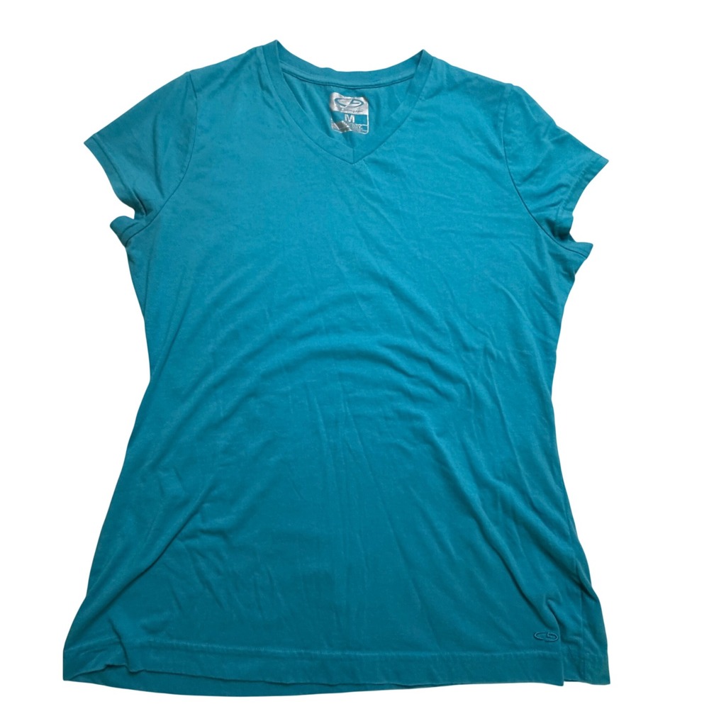 C9 by Champion Duo Dry Womens V-Neck Activewear T-Shirt Teal Blue Size M